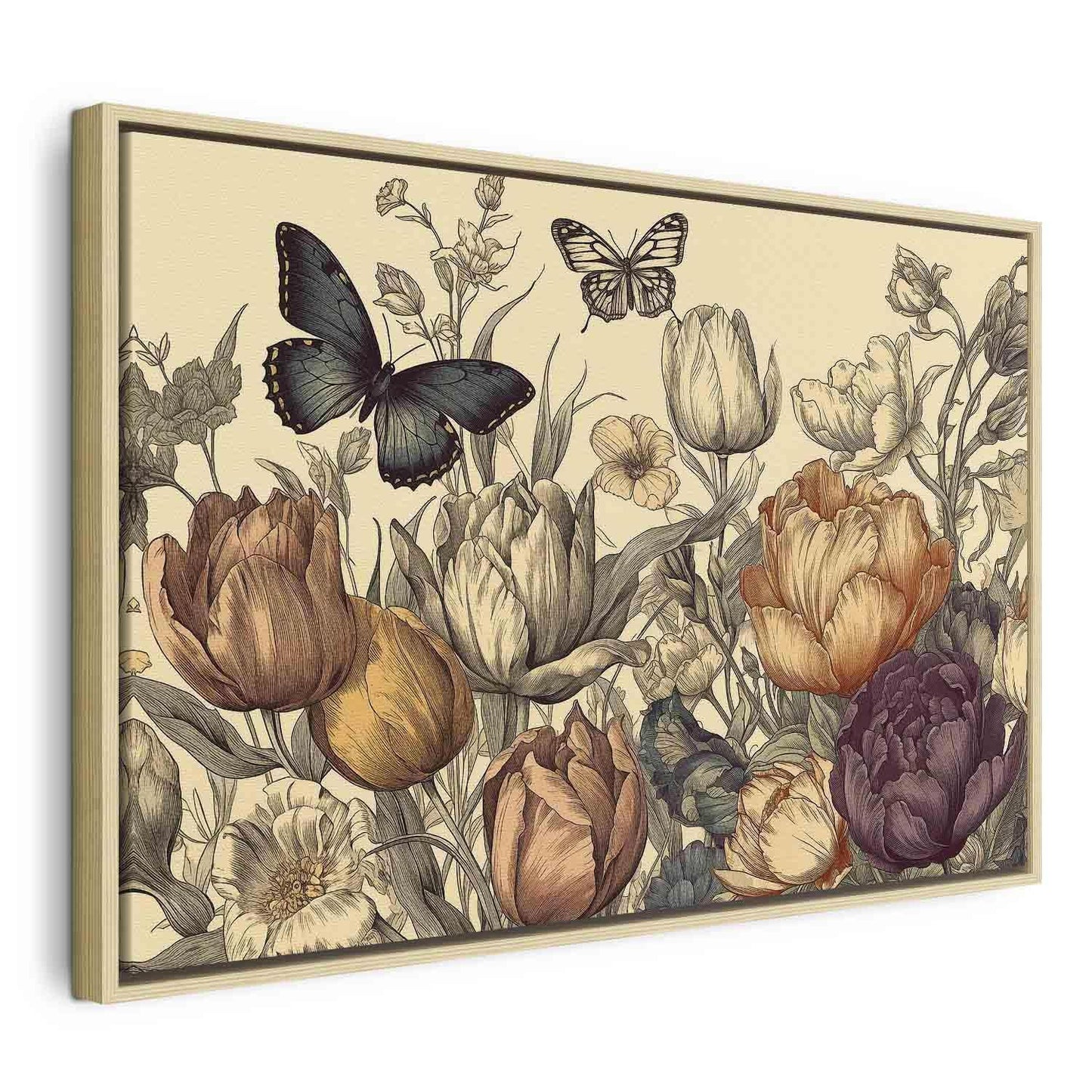 Leinwandbild - Colourful tulips on a cream background