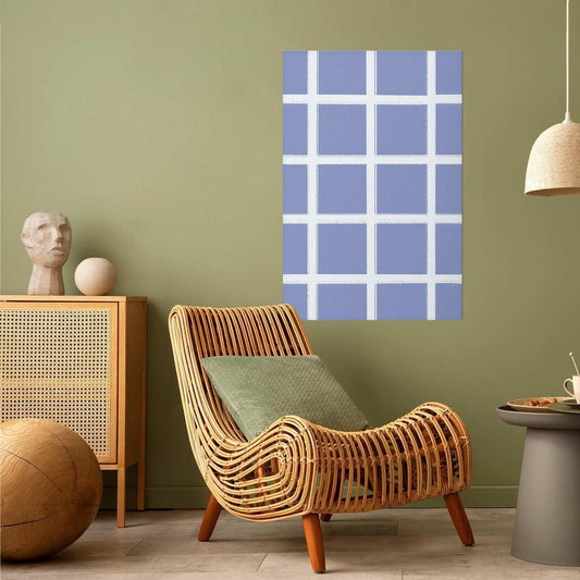 Poster - White Lines - a grid with large gaps on a blue background Artgeist