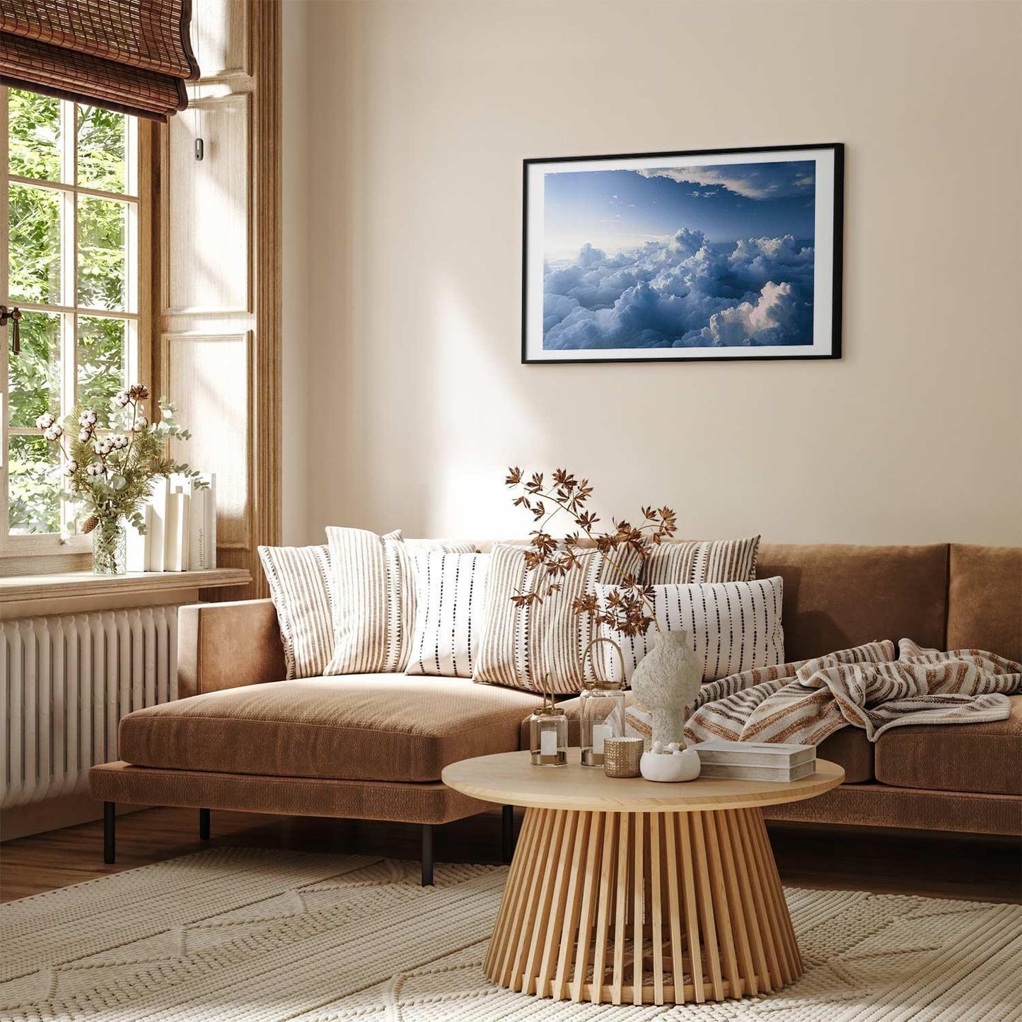 Poster - Aerial Landscapes: Sunbeams Illuminating Puffy Cloud Formations