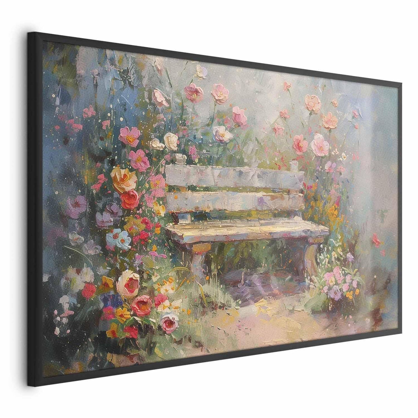 Poster - Flowery bench - impressionist painting full of flowers