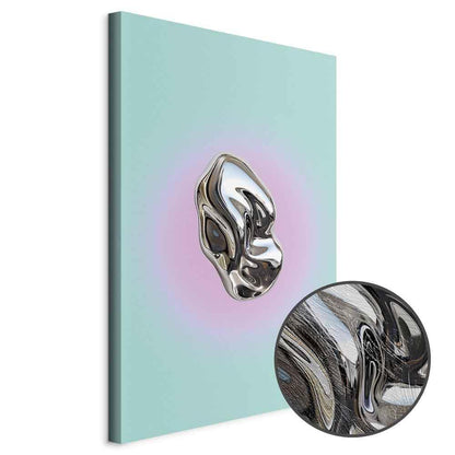Leinwandbild - Metallic Form - Abstract Sculpture on a Mint Background with a Purple Halo