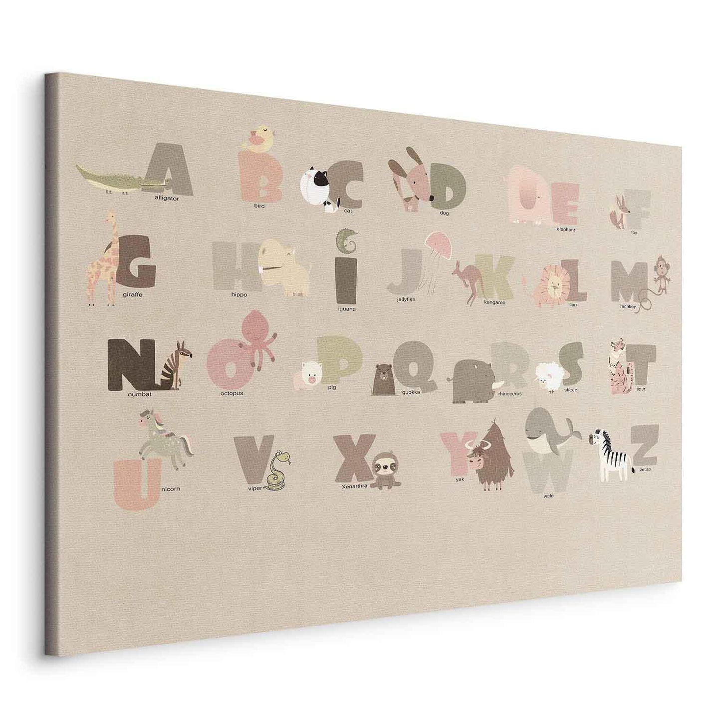 Leinwandbild - Alphabet at the Zoo - Joyful Animals and Their Names on a Beige Background Artgeist
