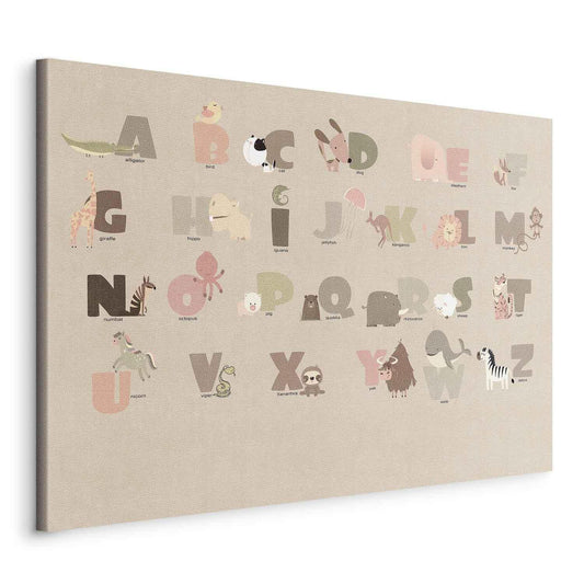 Leinwandbild - Alphabet at the Zoo - Joyful Animals and Their Names on a Beige Background Artgeist