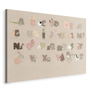 Leinwandbild - Alphabet at the Zoo - Joyful Animals and Their Names on a Beige Background Artgeist