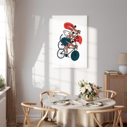 Leinwandbild - Cycling Race Competitors on a Light Background - Illustration