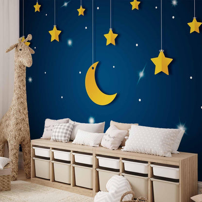 Fototapete - Skyline - night sky landscape with stars and moon for children