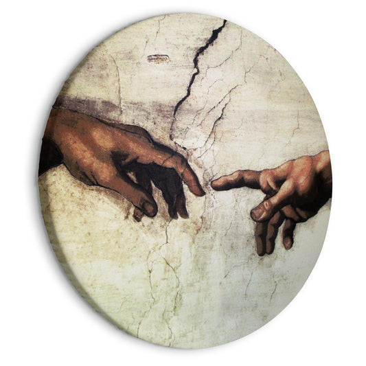Rundes Bild - The Creation of Adam - hands from a fresco by Michelangelo Artgeist