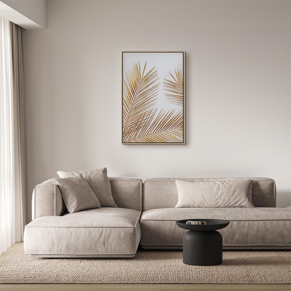 Leinwandbild - Golden Palm Leaves (1 Part) Vertical