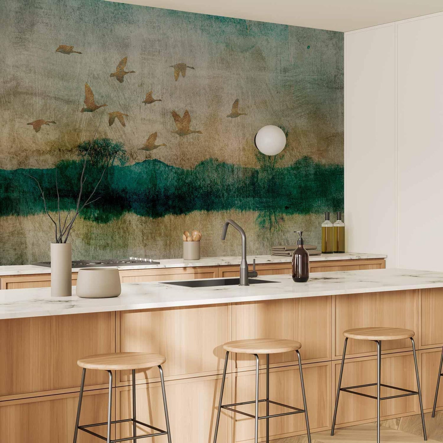 Fototapete - Golden Ducks