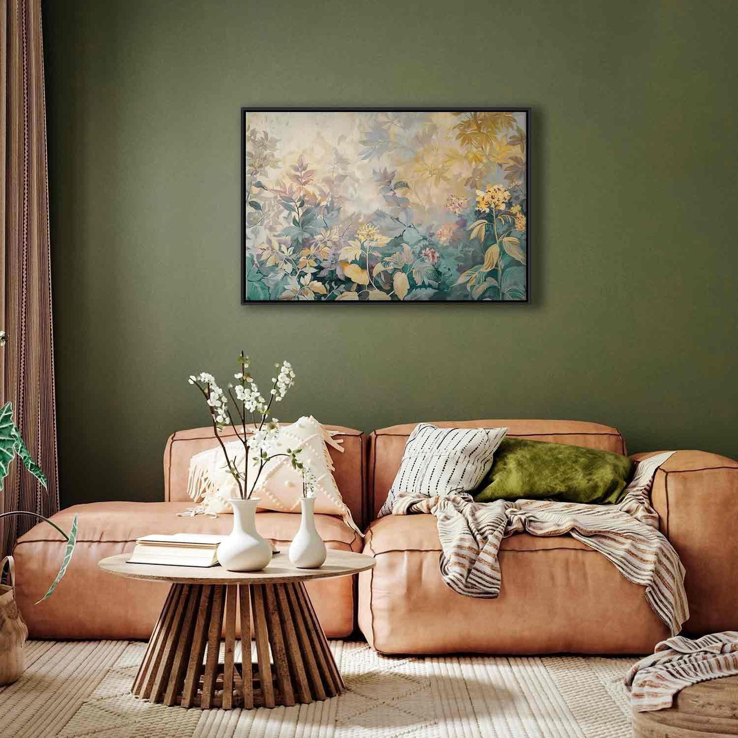 Leinwandbild - Tapestry Pattern with a Meadow and Flowers Kilim with a Spring Motif