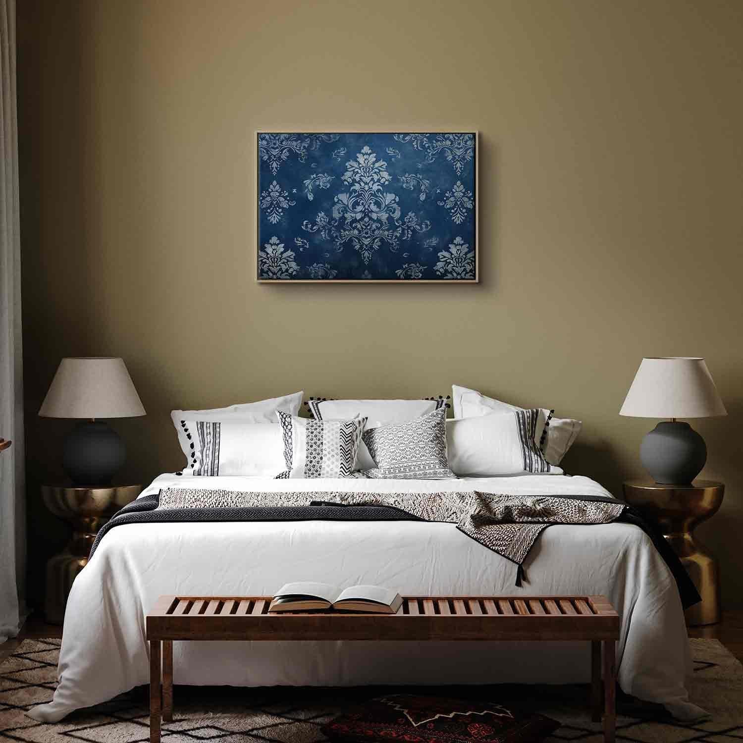 Leinwandbild - Retro Ornament Decorative Motif in Worn Blues Artgeist