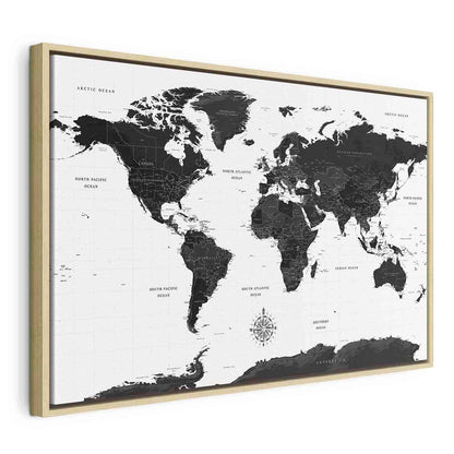 Leinwandbild - Black and White Map (1 Part) Wide Artgeist