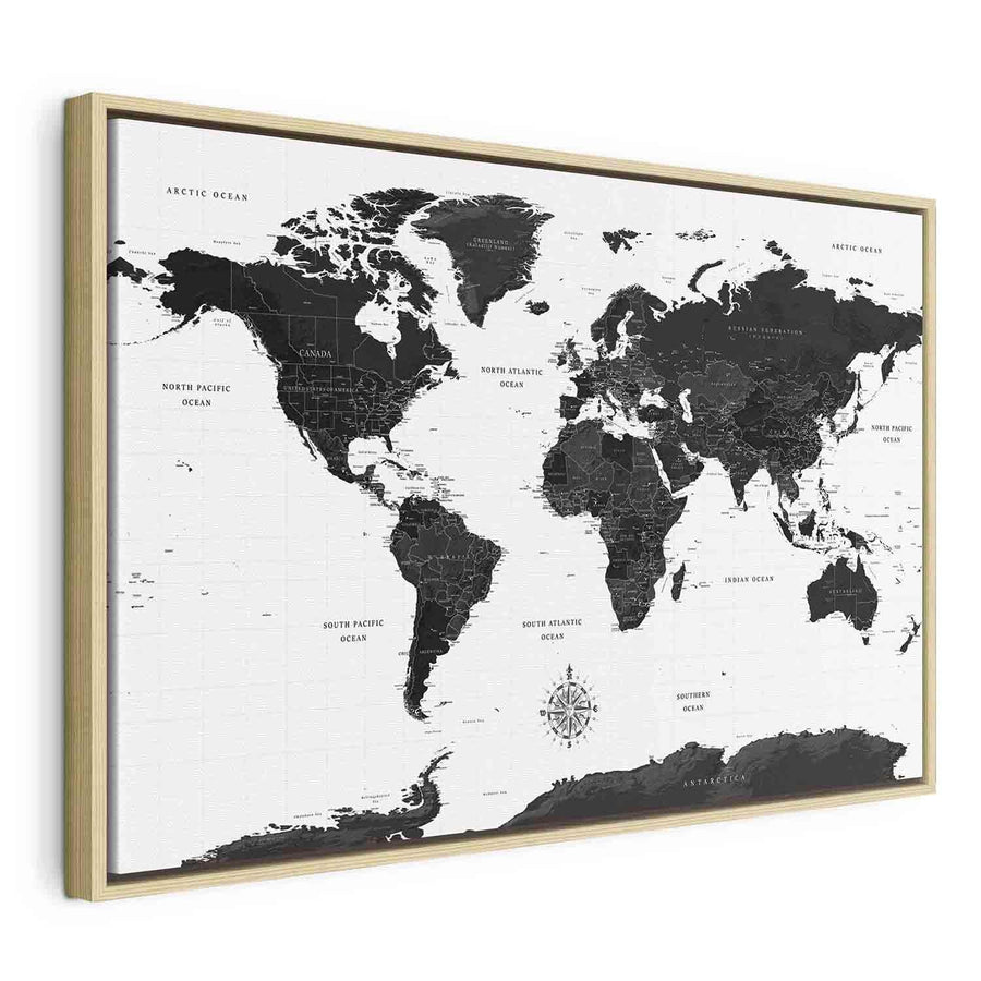 Leinwandbild - Black and White Map (1 Part) Wide Artgeist