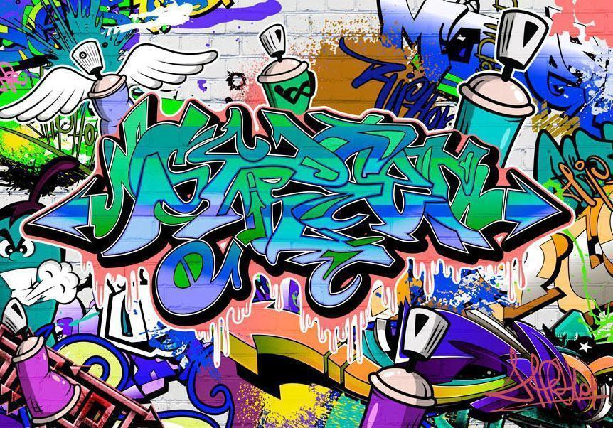 Fototapete - Graffiti: blue theme Artgeist