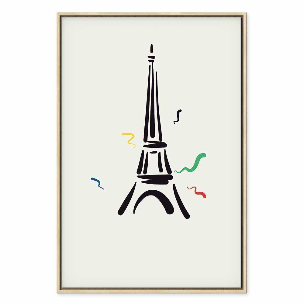 Leinwandbild - Black Graphic Drawing of the Eiffel Tower on a Cream Background