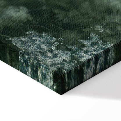 Leinwandbild - Retro Landscape Grove Trees and Pond in Patinated Shades of Green