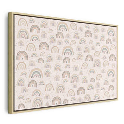Leinwandbild - Spring - Pastel Rainbows with Hearts on a Rainy Day Artgeist