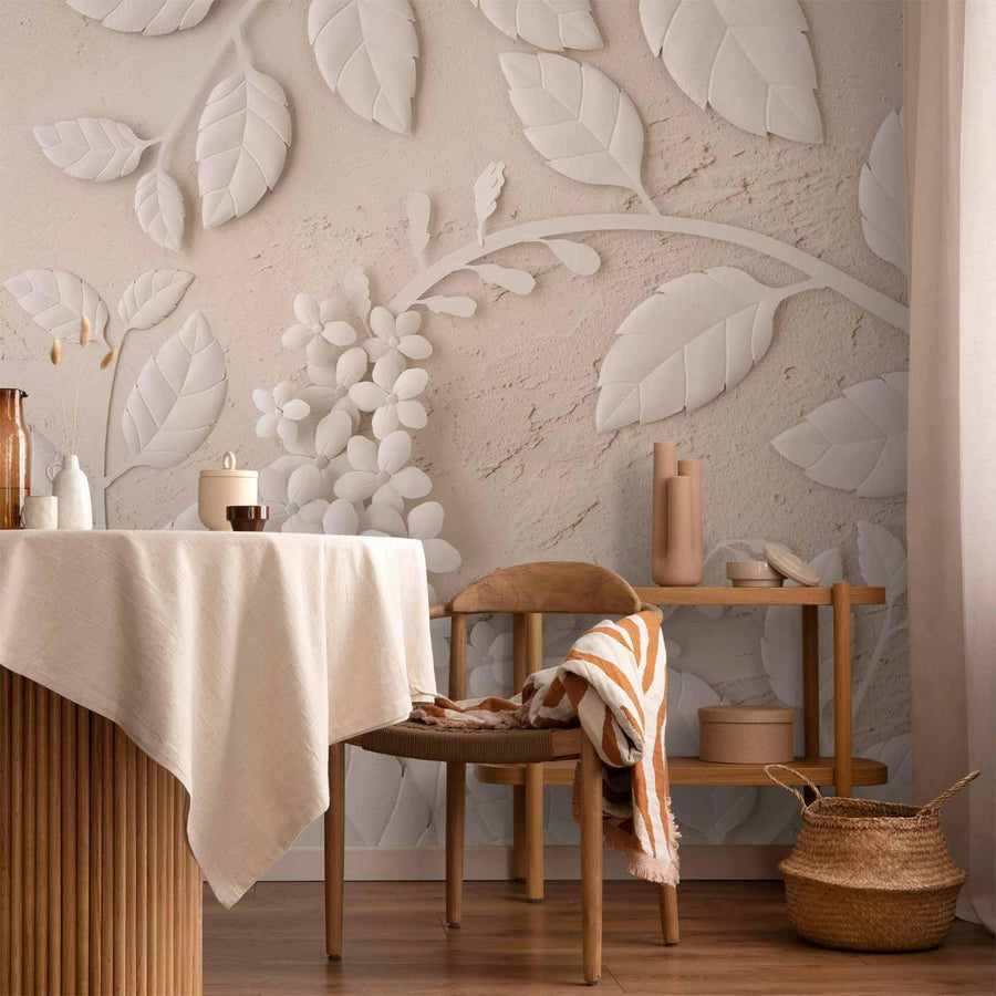 Fototapete „Paper Flowers Beige“ – Blumige Eleganz in zarten Tönen