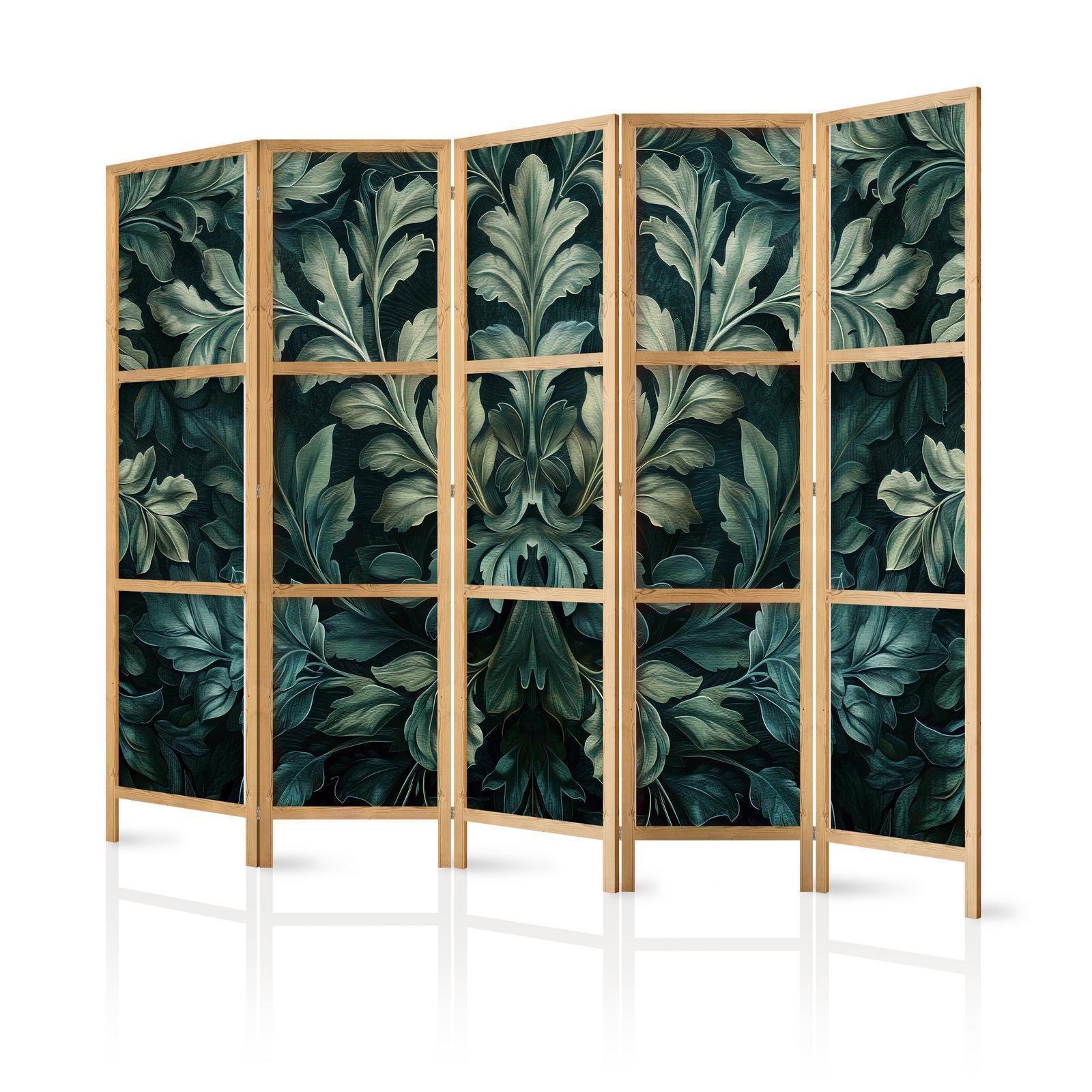 Japanischer Paravent - Dark Green Victorian Leaves - Botanical Carved Composition Artgeist