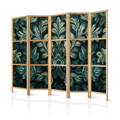 Japanischer Paravent - Dark Green Victorian Leaves - Botanical Carved Composition Artgeist