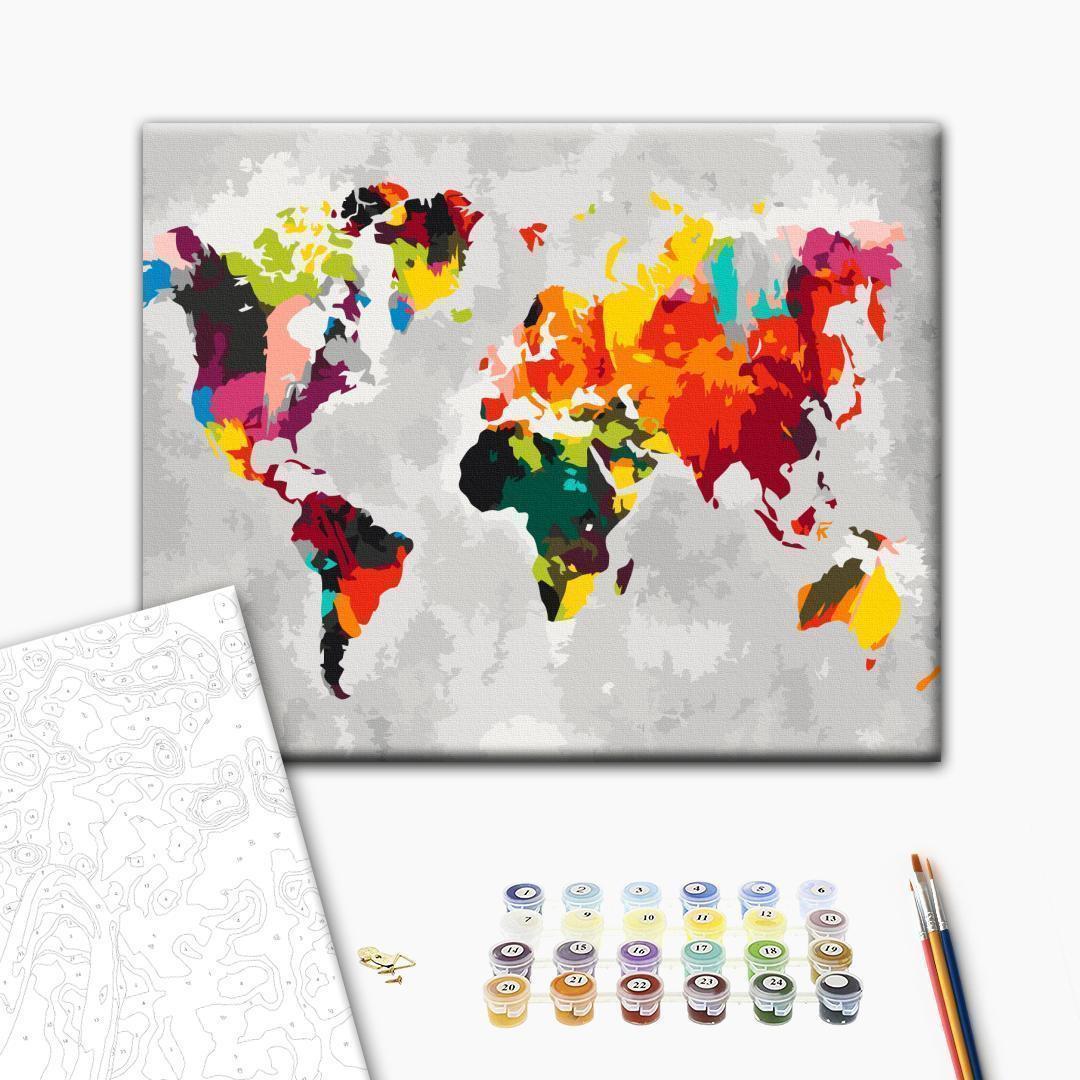 Malen nach Zahlen - World Map (Bright Colours)