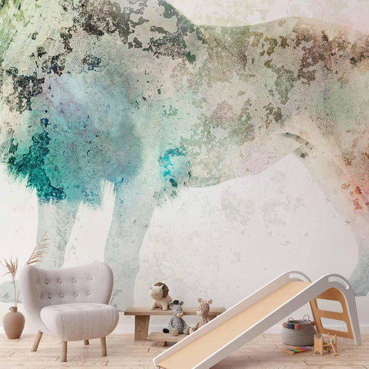 Fototapete - King of the animals - lion on a solid textured background with coloured accent Artgeist