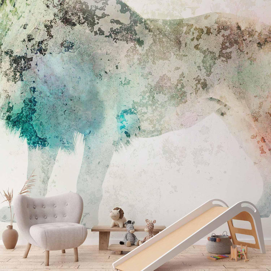Fototapete - King of the animals - lion on a solid textured background with coloured accent Artgeist