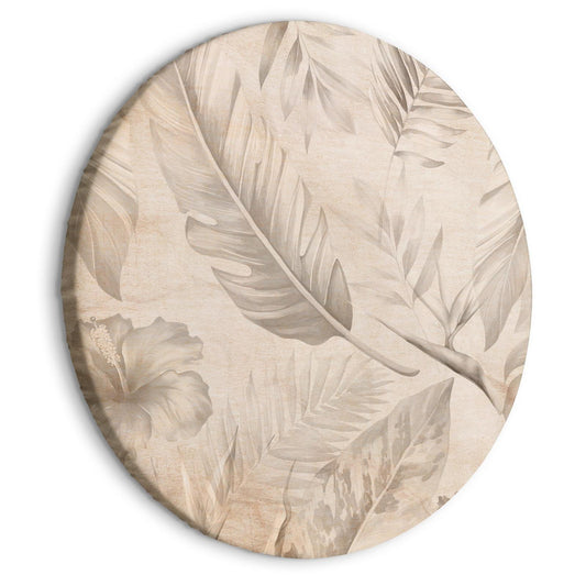 Rundes Bild - A multitude of exotic leaves and flowers - A subtle composition of tropical plant species maintained in sepia tones/Tropics in sepia Artgeist