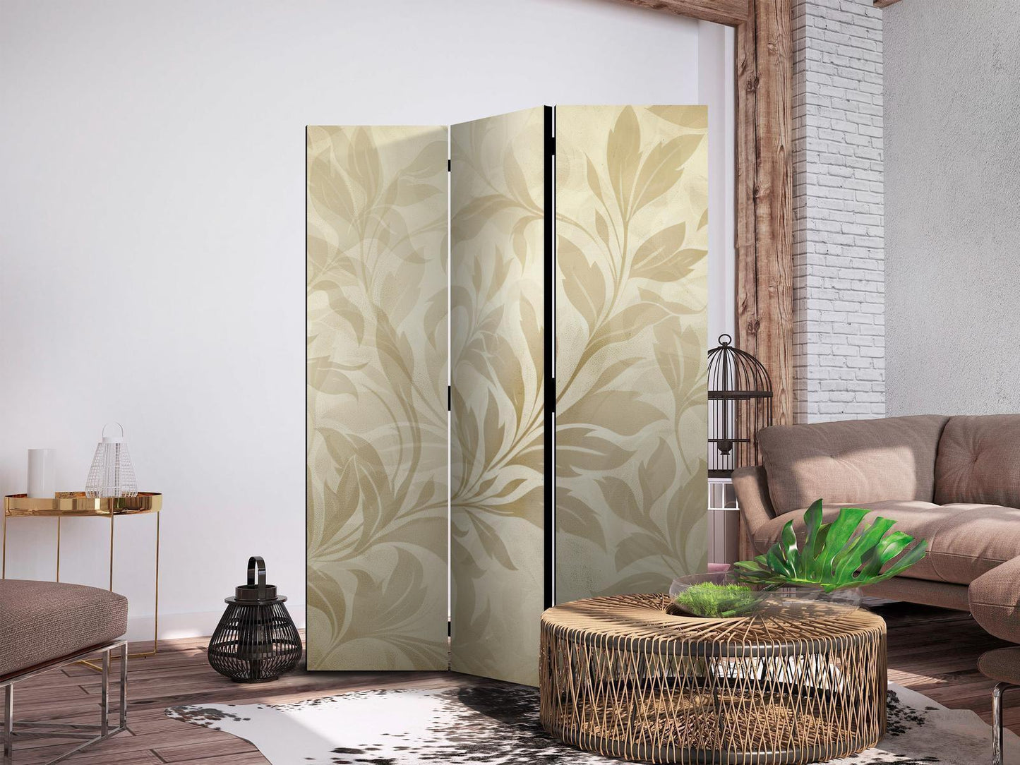 Paravent - Botanical Motif with Leaves and Vines in Sandy Colors Artgeist