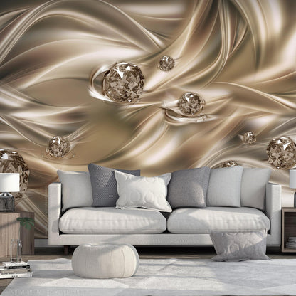 Fototapete "Velvet Kiss" – Creme-goldene Wellen und Diamantoptik