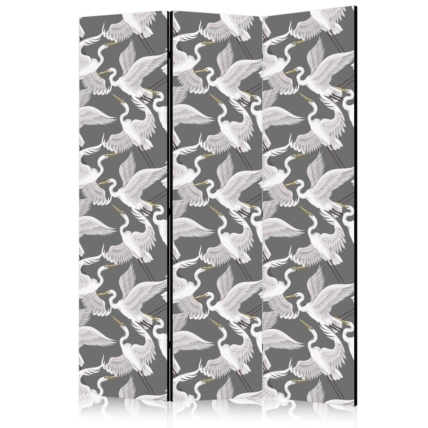 Paravent - Pastel birds - a delicate pattern of white and grey herons on a light pink background