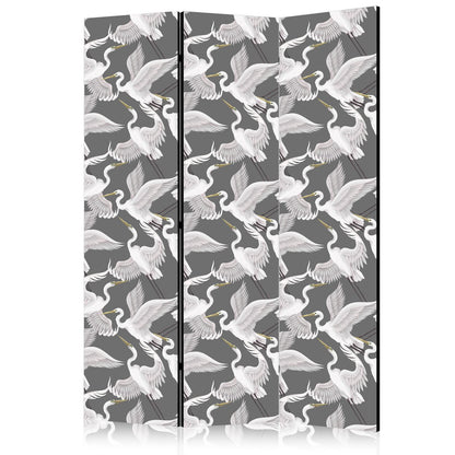 Paravent - Pastel birds - a delicate pattern of white and grey herons on a light pink background