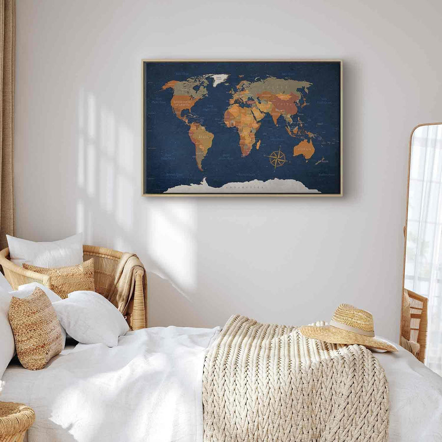 Leinwandbild - World Map: Ink Oceans Artgeist