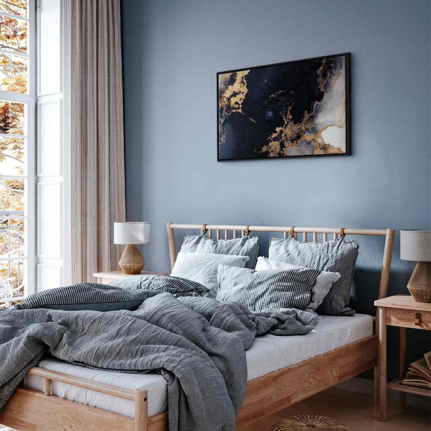 Leinwandbild - Marble and navy blue – abstract textured pattern inspired by the starry sky