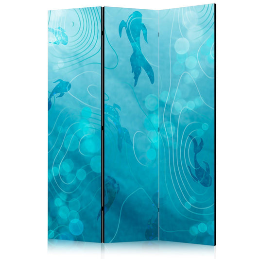 Paravent - Koi Fish Under The Water Surface - a Cluster of Japanese Fish in The Depths of The Pond in Shades of Navy And Blue Artgeist