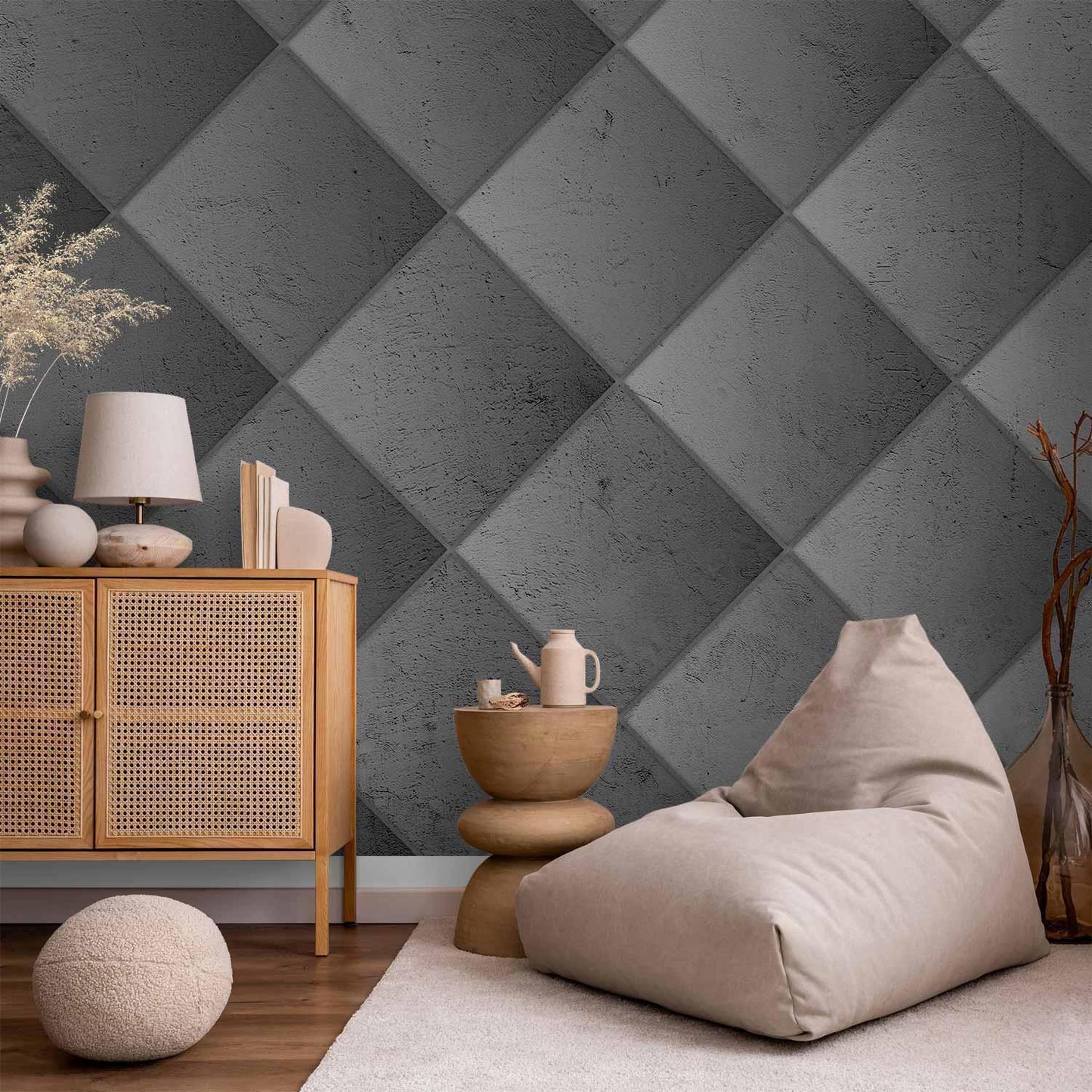 Fototapete - Grey symmetry - geometric pattern in concrete pattern with light joints Artgeist