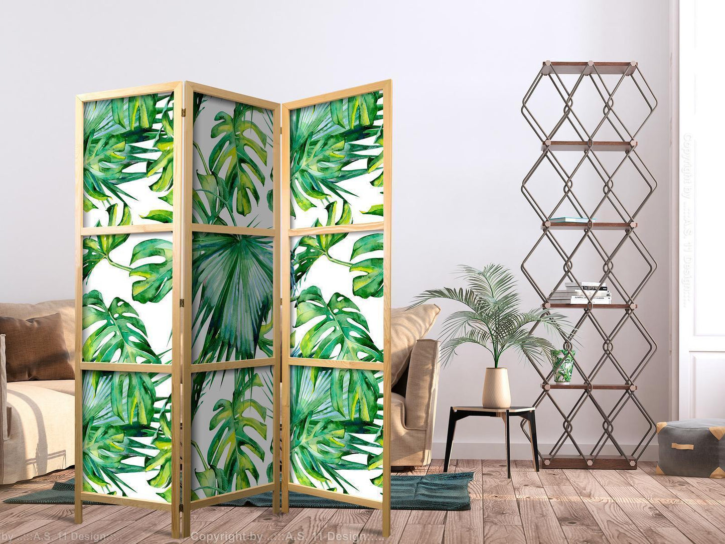 Japanischer Paravent - Monstera and Palm Leaves I