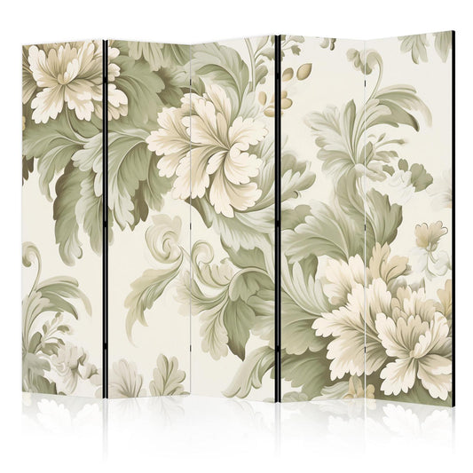 Paravent - Retro Vintage Flowers in Delicate Cream and Green Colors Artgeist