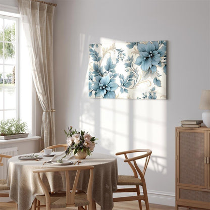Leinwandbild - Turquoise Flowers in Retro Ambience Floristic Ornaments