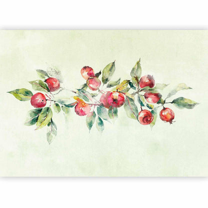Fototapete - Apple branch - delicate landscape with a plant and apples on a white background Artgeist