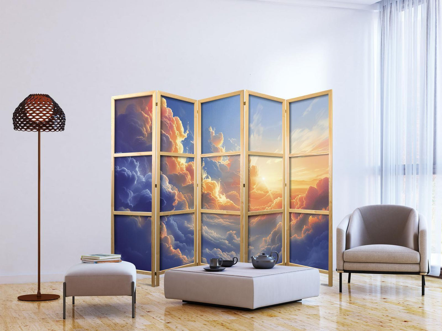 Japanischer Paravent - Sunset Over a Cloudy Sea: A Wonderful Symphony of Colors Artgeist