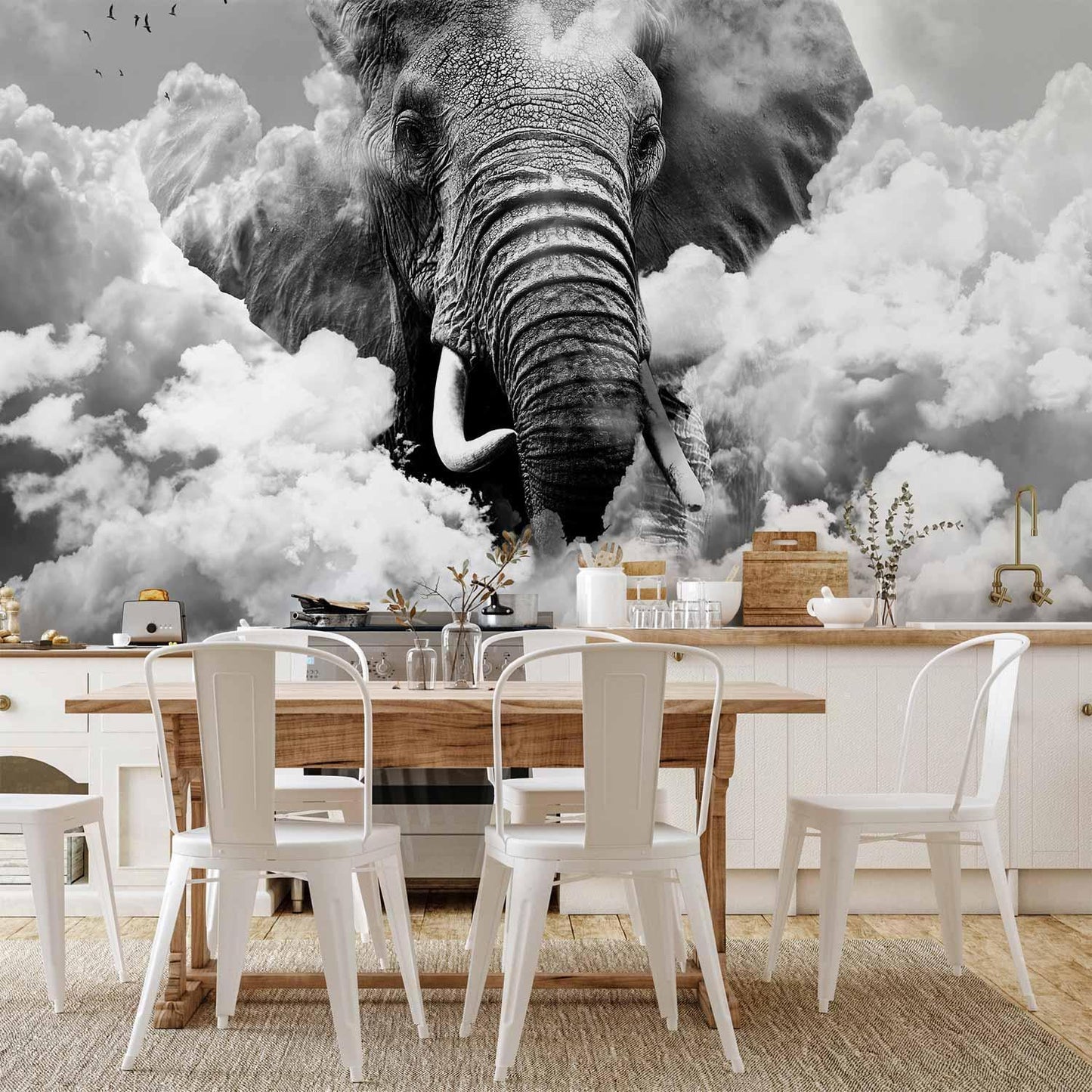 Fototapete - Elephant in the Clouds (Black and White) Artgeist