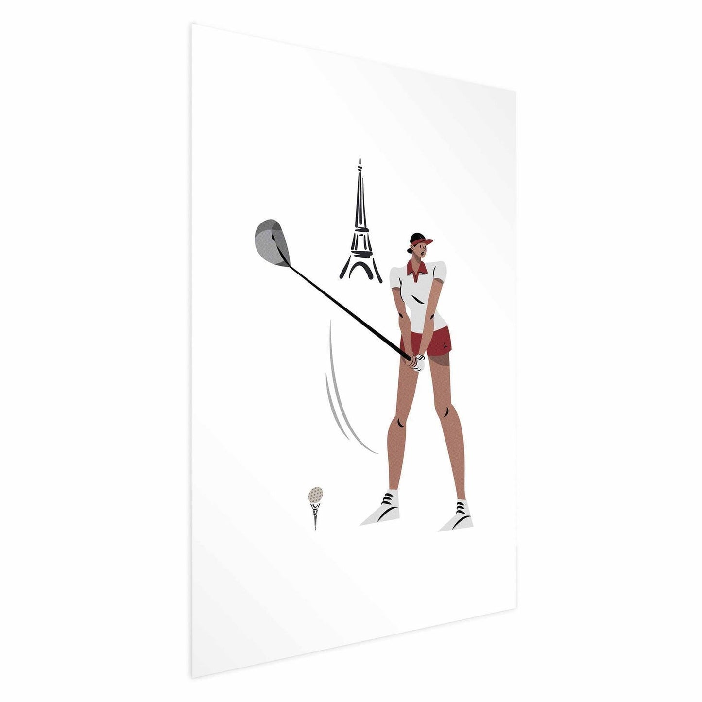 Poster - Illustration of a Female Golfer with the Eiffel Tower in the Background Artgeist
