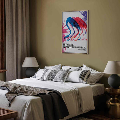 Leinwandbild - Colorful Flamingos - Inspirational Quote with Colorful Bird Silhouettes