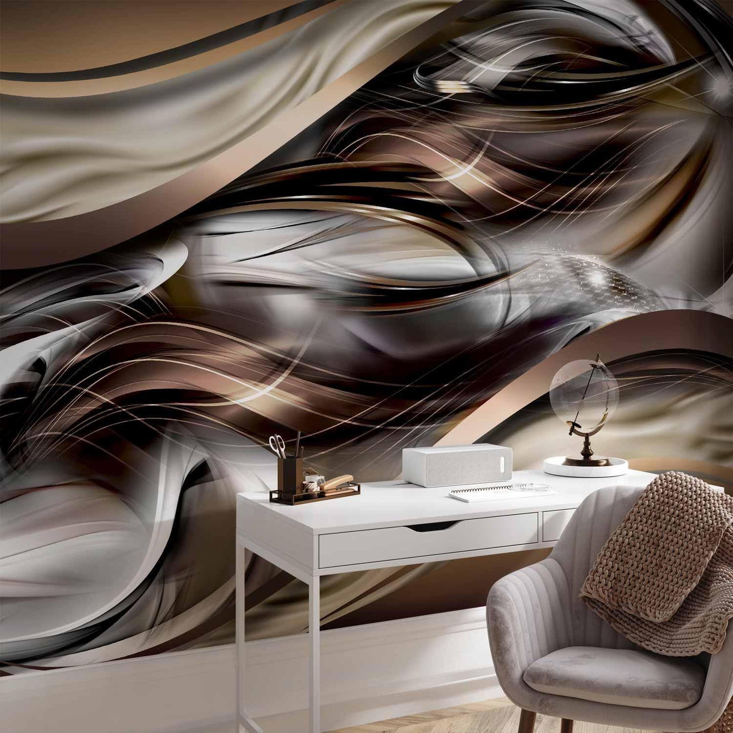 Fototapete Bernstein-Wellen – Abstrakte Goldtöne mit Fließeffekt