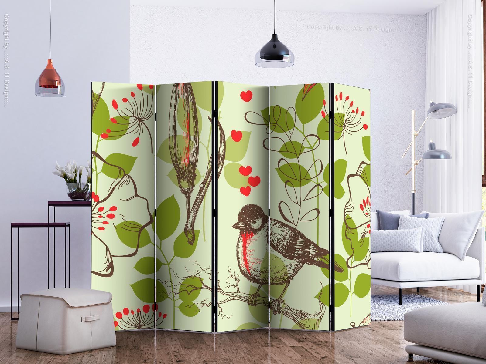 Paravent - Bird and lilies vintage pattern II Artgeist
