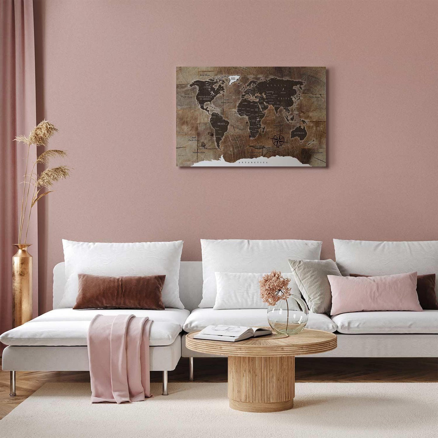 Leinwandbild - World Map: Wooden Mosaic