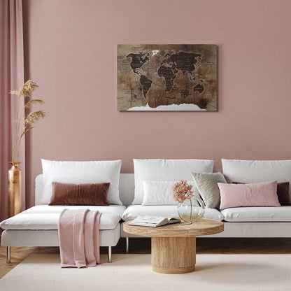 Leinwandbild - World Map: Wooden Mosaic