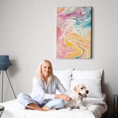 Leinwandbild - Colorful Chaos - Dynamic Shapes in Shades of Pink Yellow and Blue