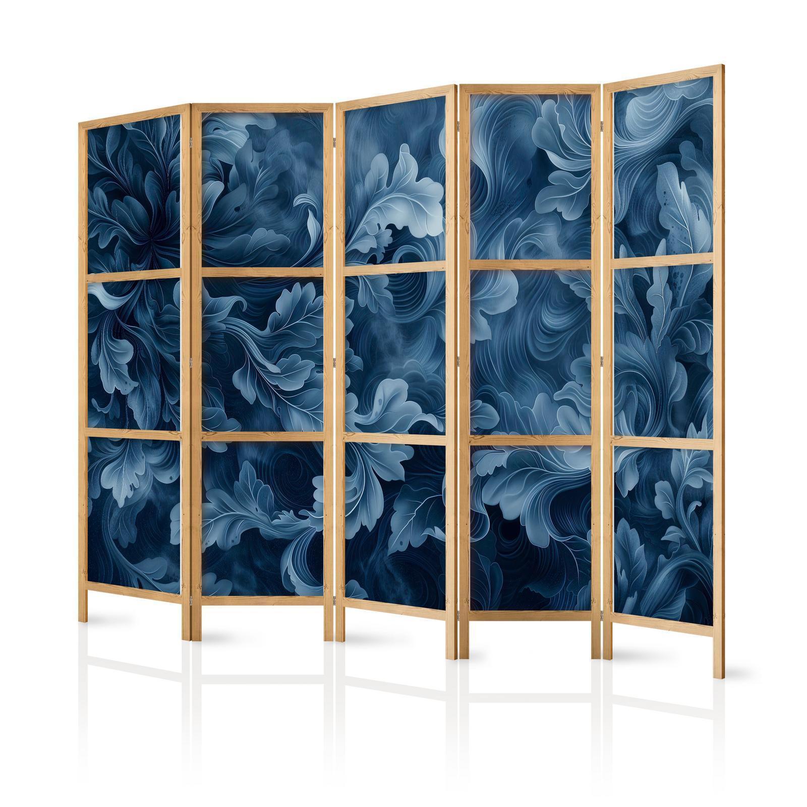 Japanischer Paravent - Abstract Ornaments - Dark Blue Victorian Leaves Artgeist